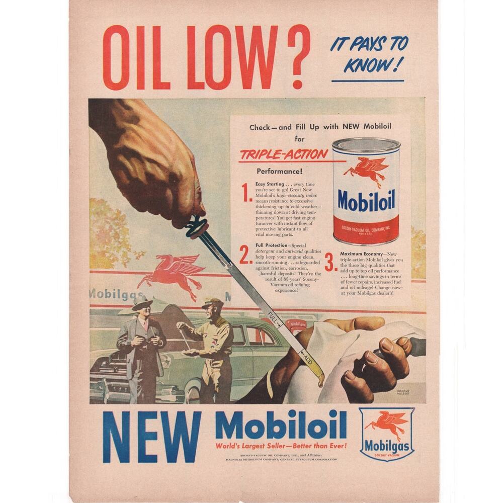 Mobil Oil / Life Savers Magazine Advertisement Vintage 1949 Petroliana Candy